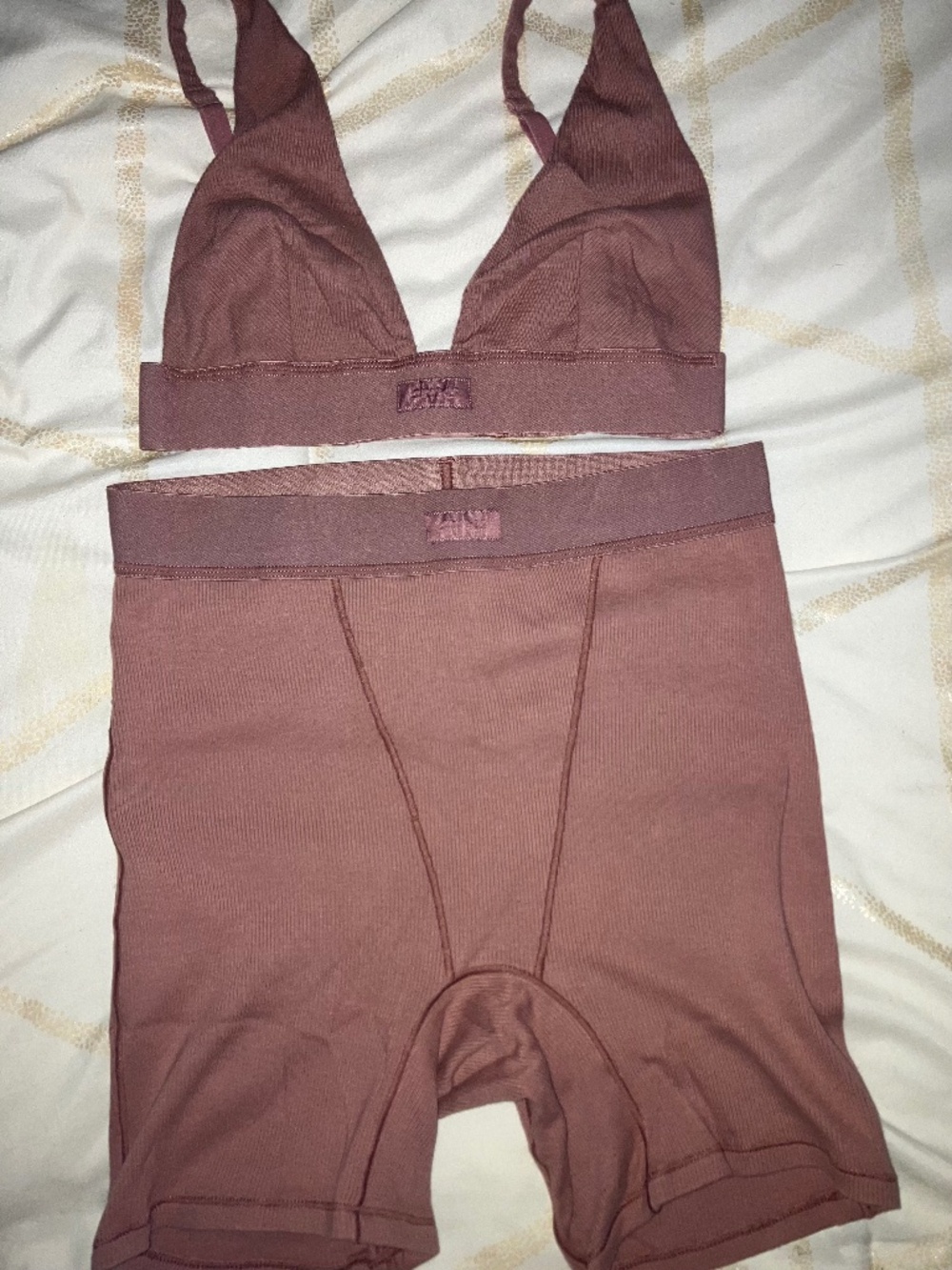 SKIMS COTTON RIB BOXER AND PLUNGE BRALETTE